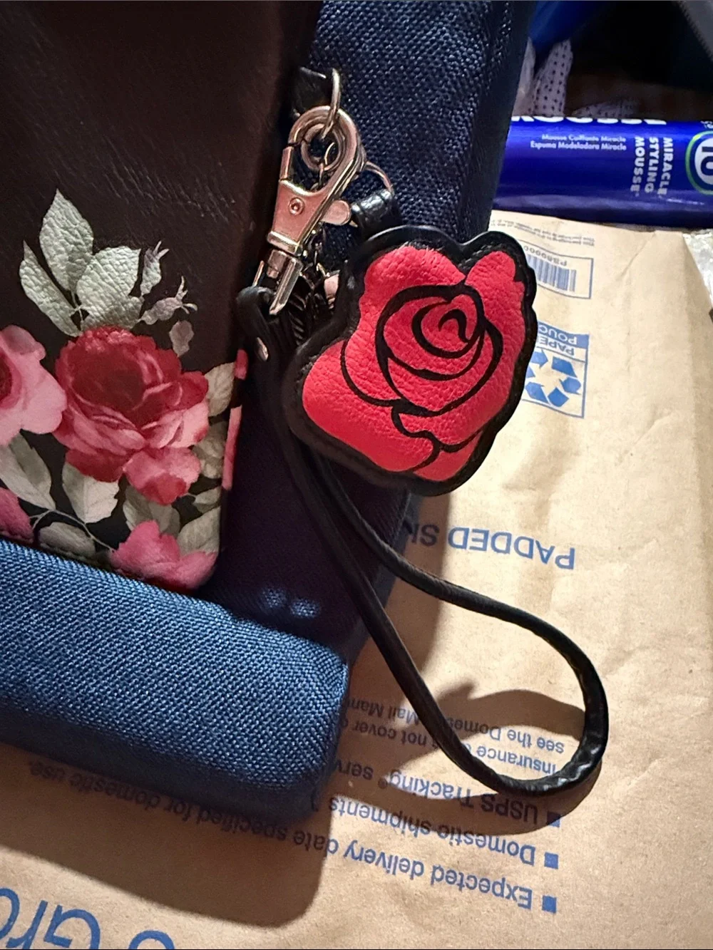 Disney’s Beauty and the Beast Princess Belle,Floral Clutch Bag in Black and Pink